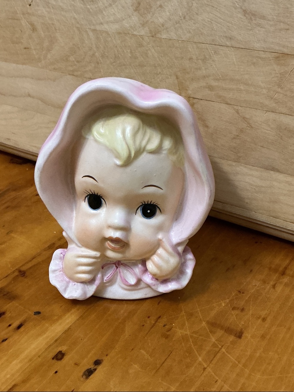 Vintage 60s Pink Ceramic Baby Head Planter / Home Accent